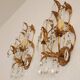 Hand-forged wall lamp gilded with gold leaf and crystals, Italy