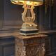 Monumental lyre lamp in oak and zinc (unique piece) 120cm in height.