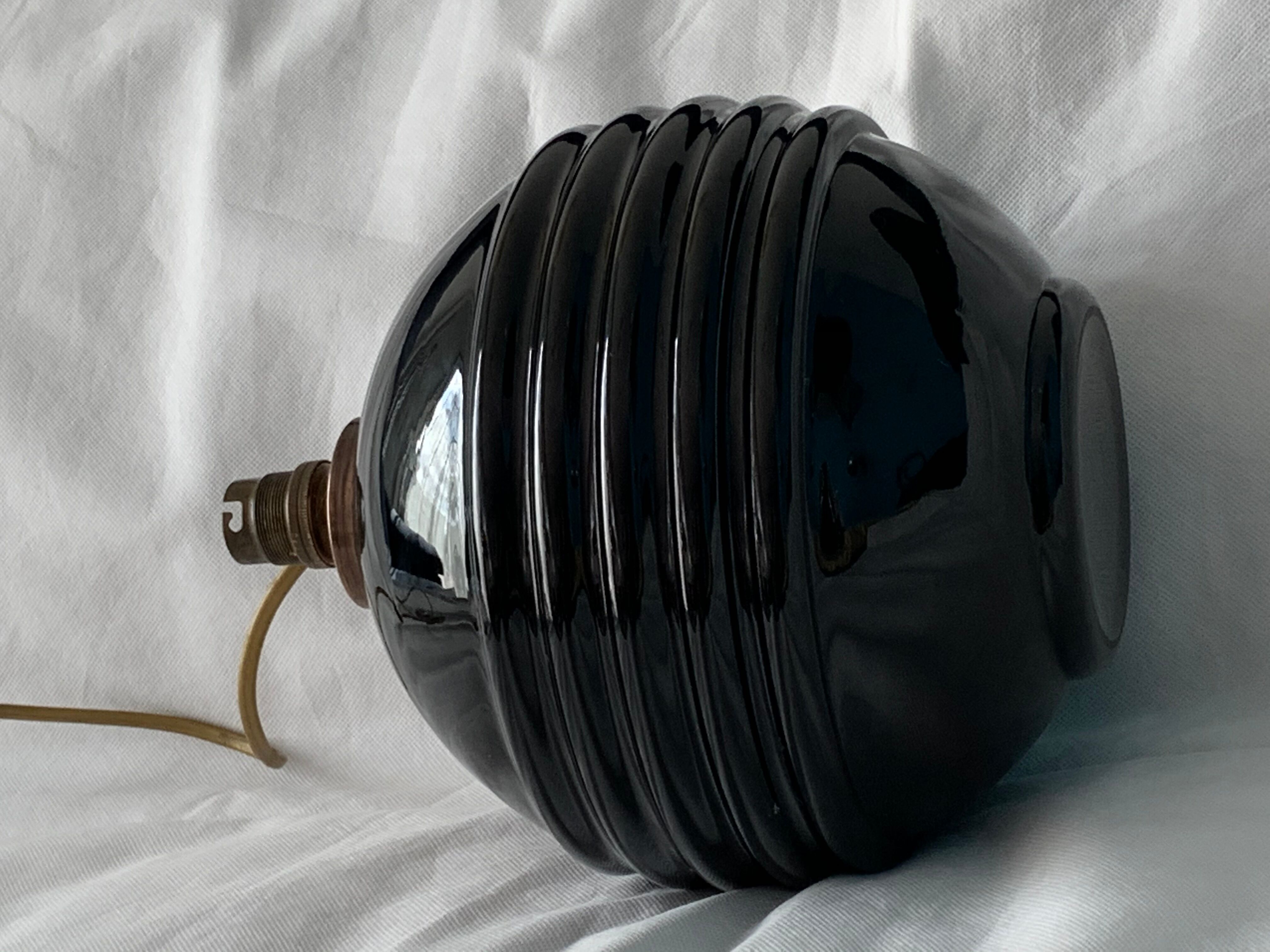 Black opaline ball lamp foot France art deco