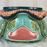 Polychrome slip planter decorated with flower garland