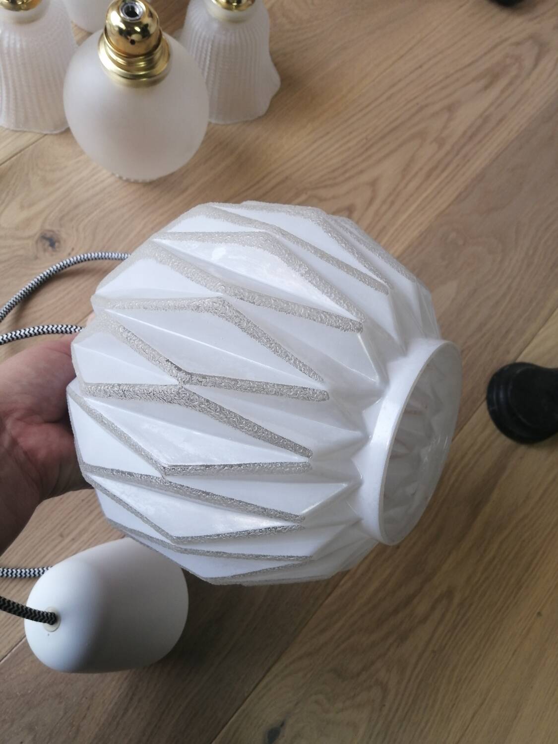 Vintage origami glass globe pendant light