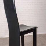 Cidue Style Black Sadle Leather High Back Italian Design Dining Chairs 70s