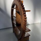 Vintage Brazilian folk art handmade round wall cabinet in Cumaru wood, 1960s