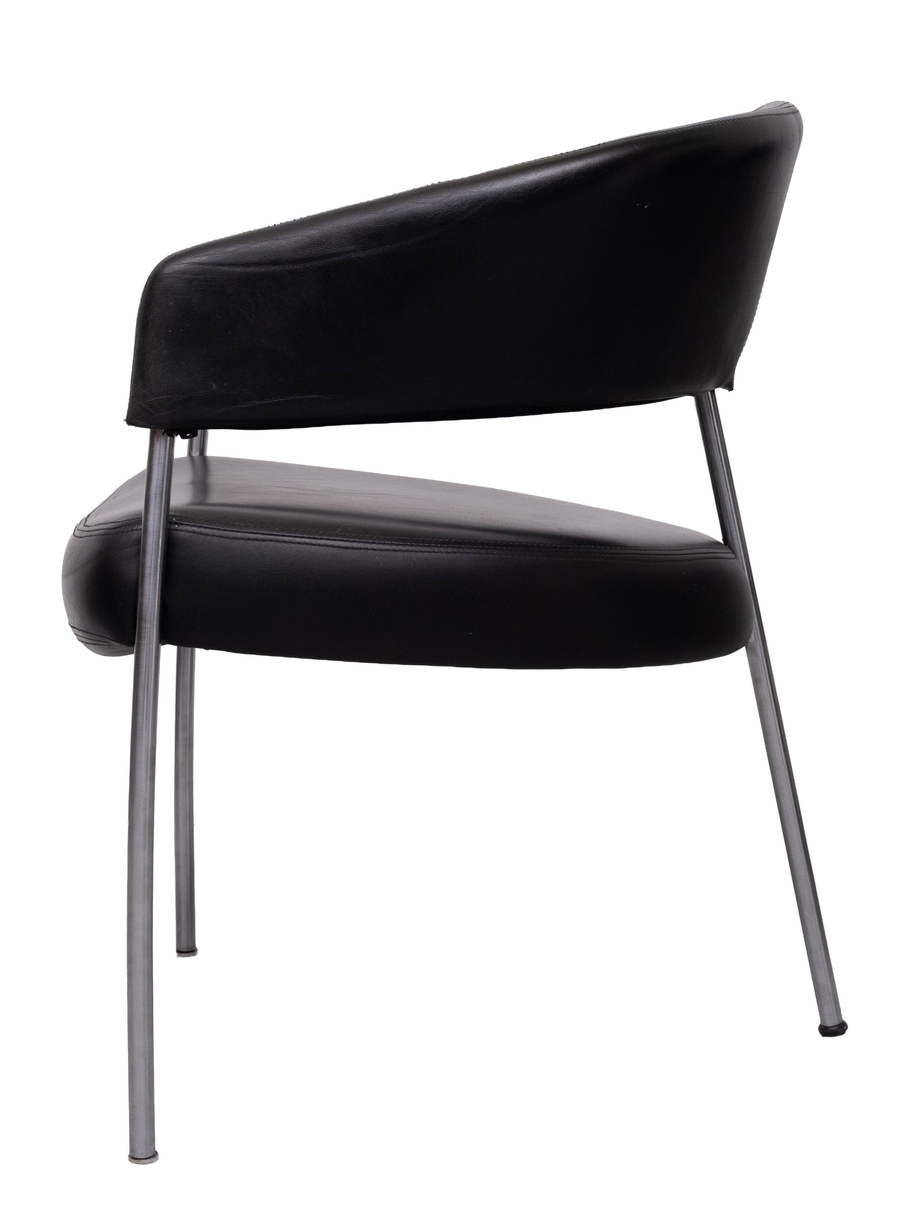 Set of 4 Black Leather Dining Chairs by Castelijn, 1990s