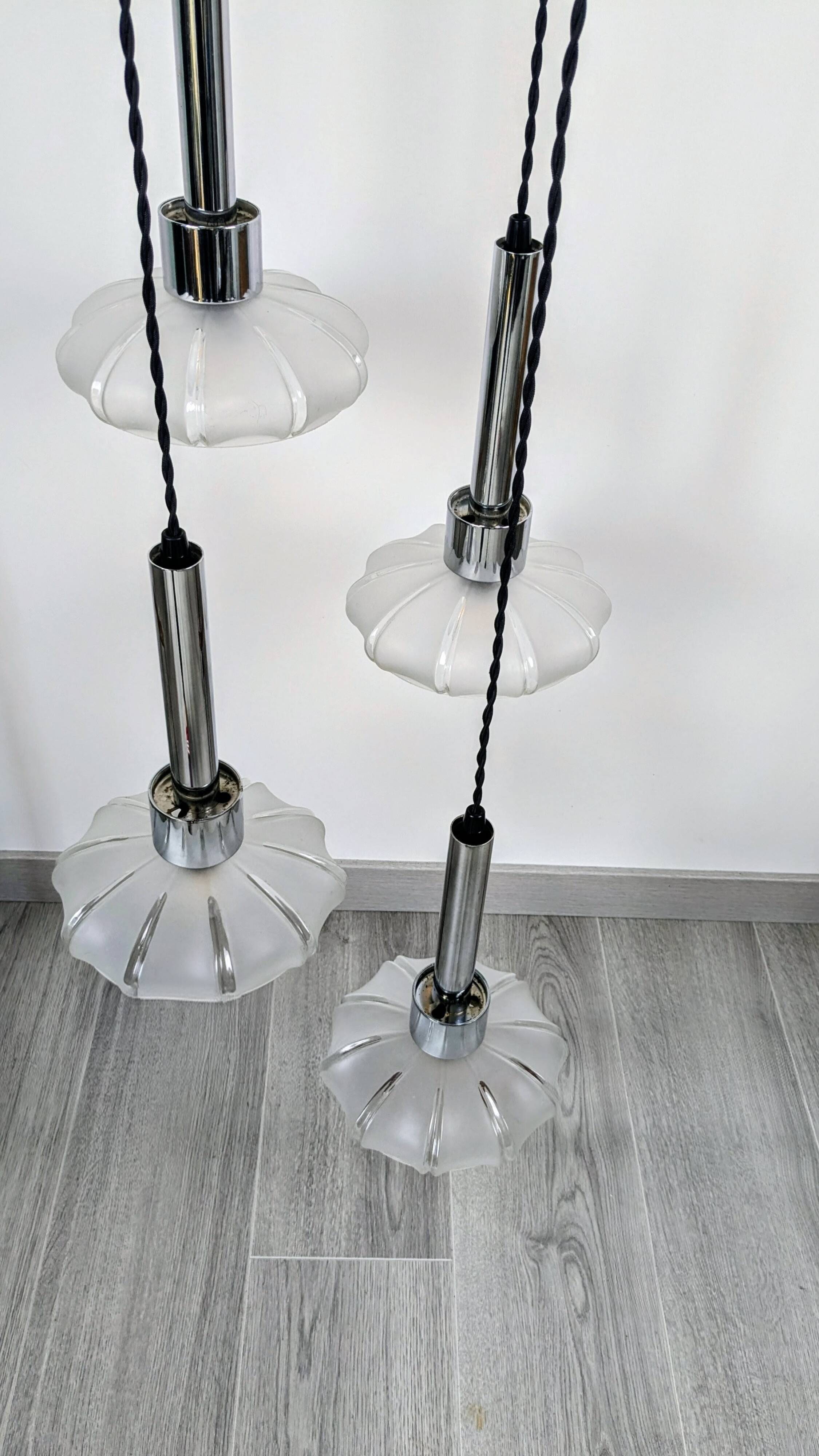 4-light pendant light – Art Deco Czech glass shades – vintage frame