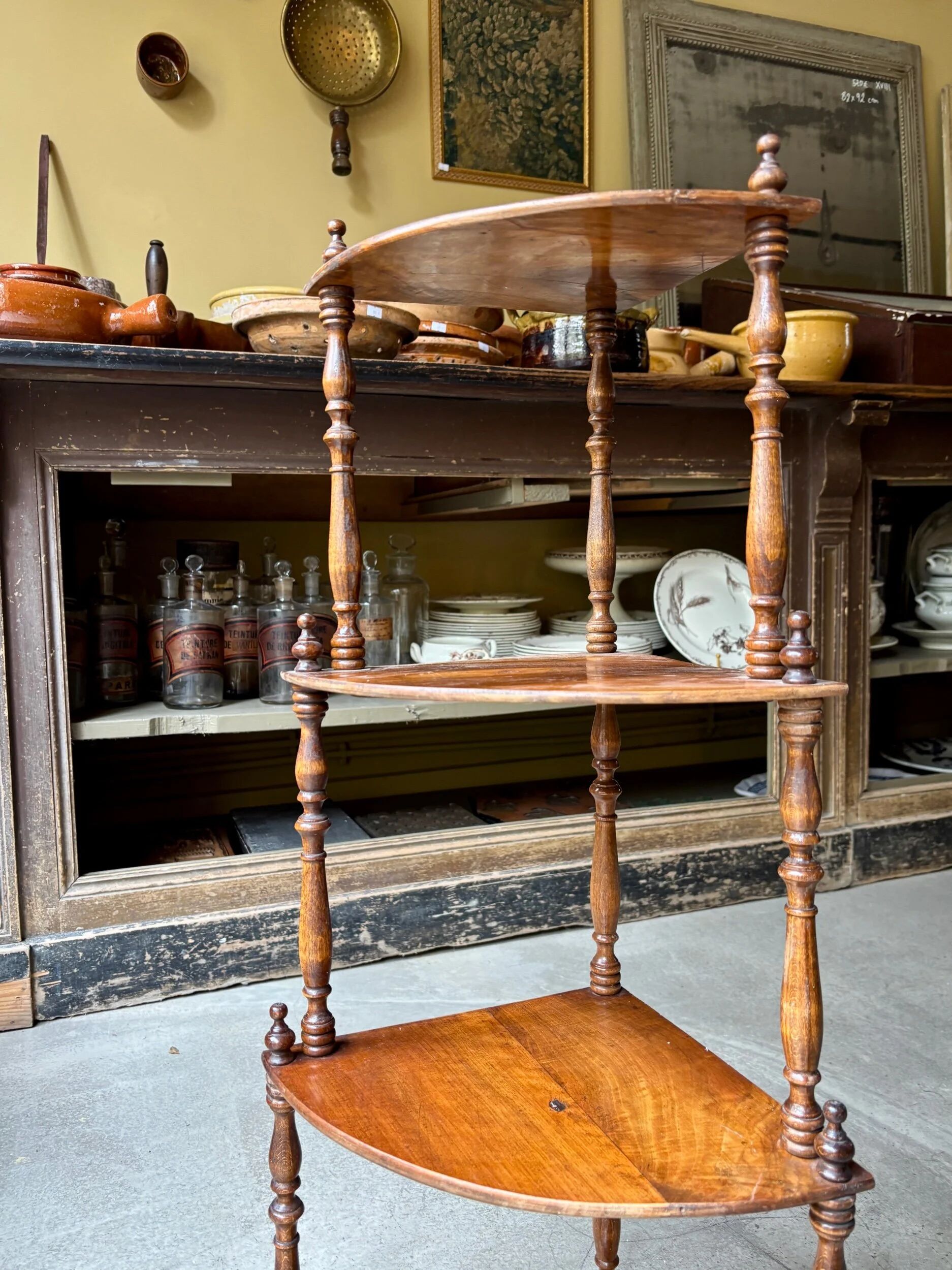 Dark wood corner wall shelf