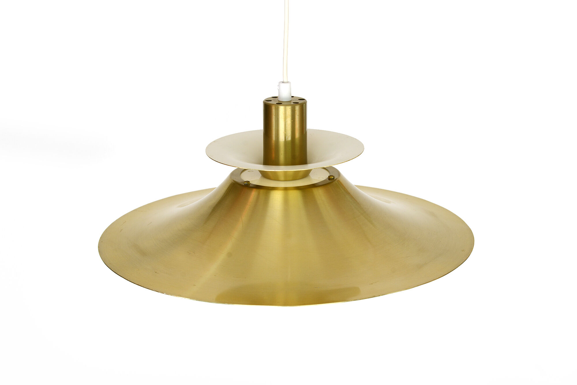 Brass colored aluminium pendant light Typ 1033-P by Benny Frandsen for Frandsen A/S. Denmark 1970s.
