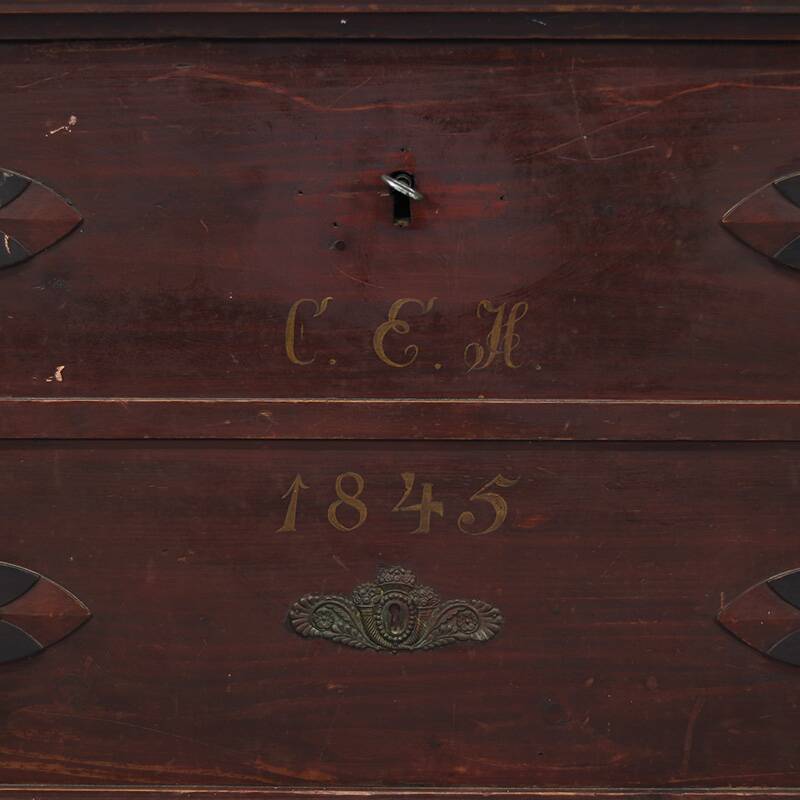 Swedish rustic farmhouse folk art blanket chest 1845