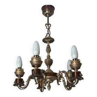 Lustre en bronze et cuivre de style Empire Époque XX eme siècle