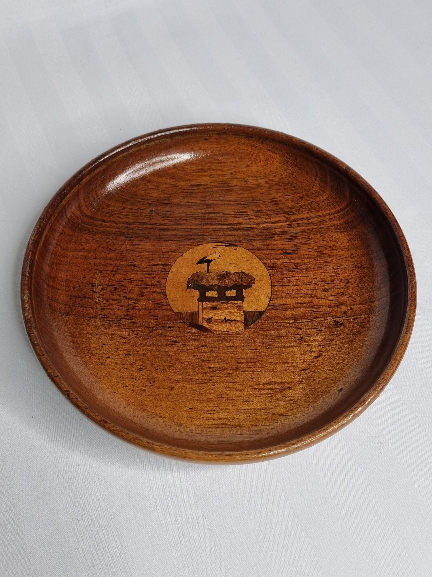 Decorative wooden and marquetry dish by charles spindler, 1920-30
