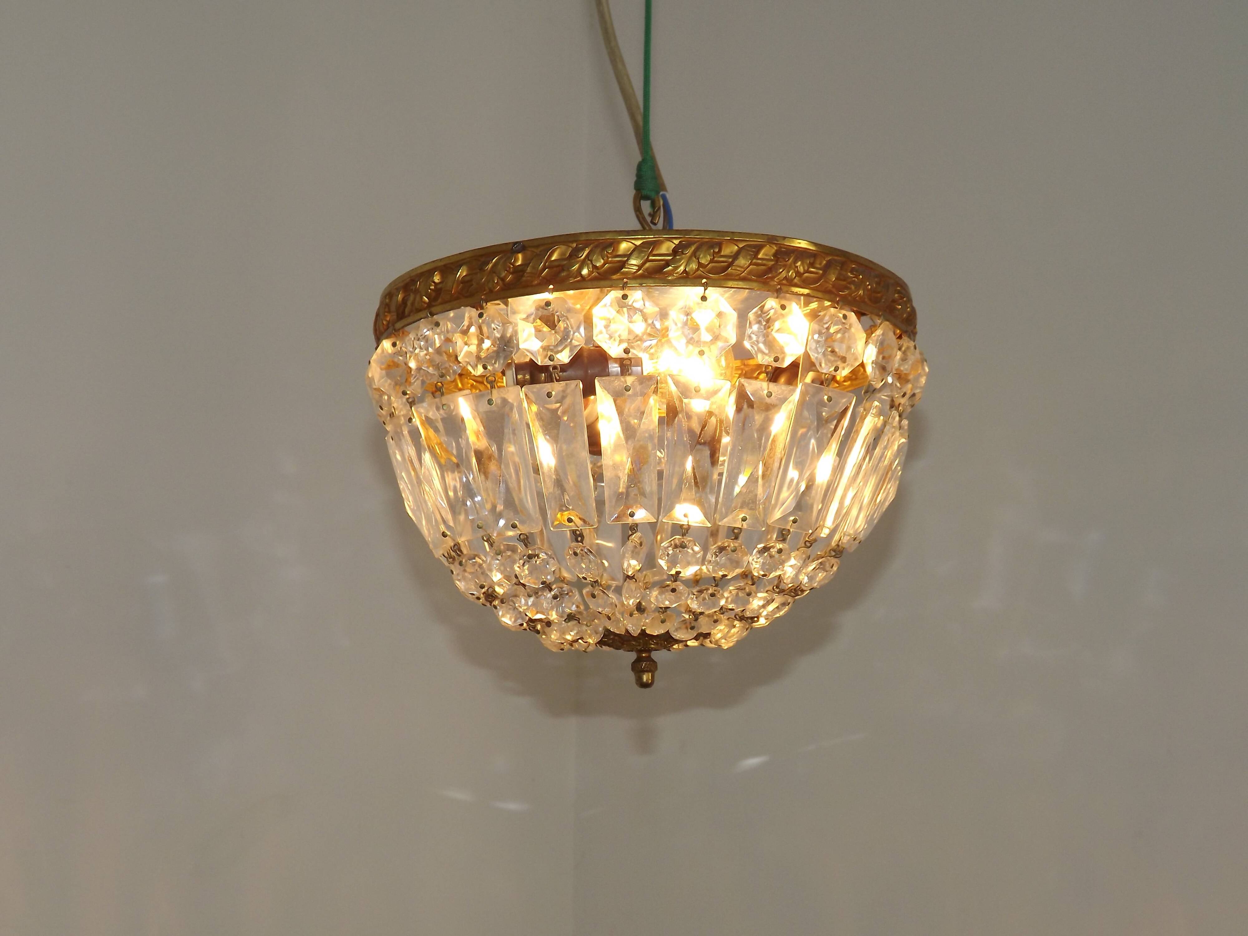 French Mid-Century Bronze and Crystal Bag Light – Flush Mount 5202