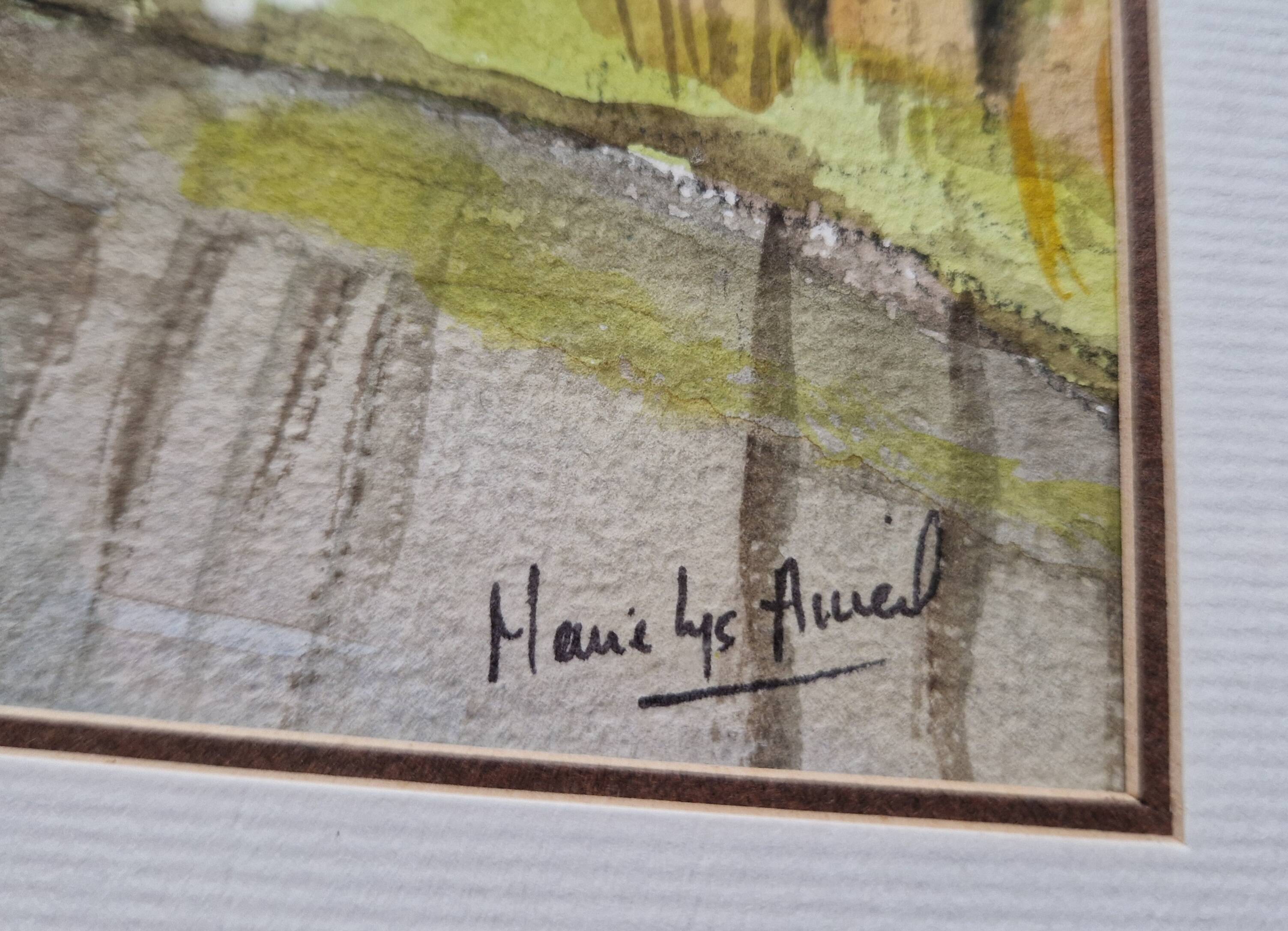 Framed gouache signed Marie Lys Ameil, circa 1960