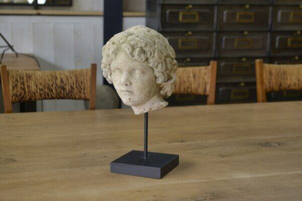 Sculpture of a head in reconstituted stone carved in the antique style of the 19th century