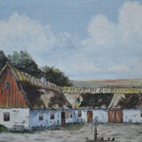 Mid 20th Century Landscape Oil Painting On Canvas, Farm Motif Signed R.Lundkvist