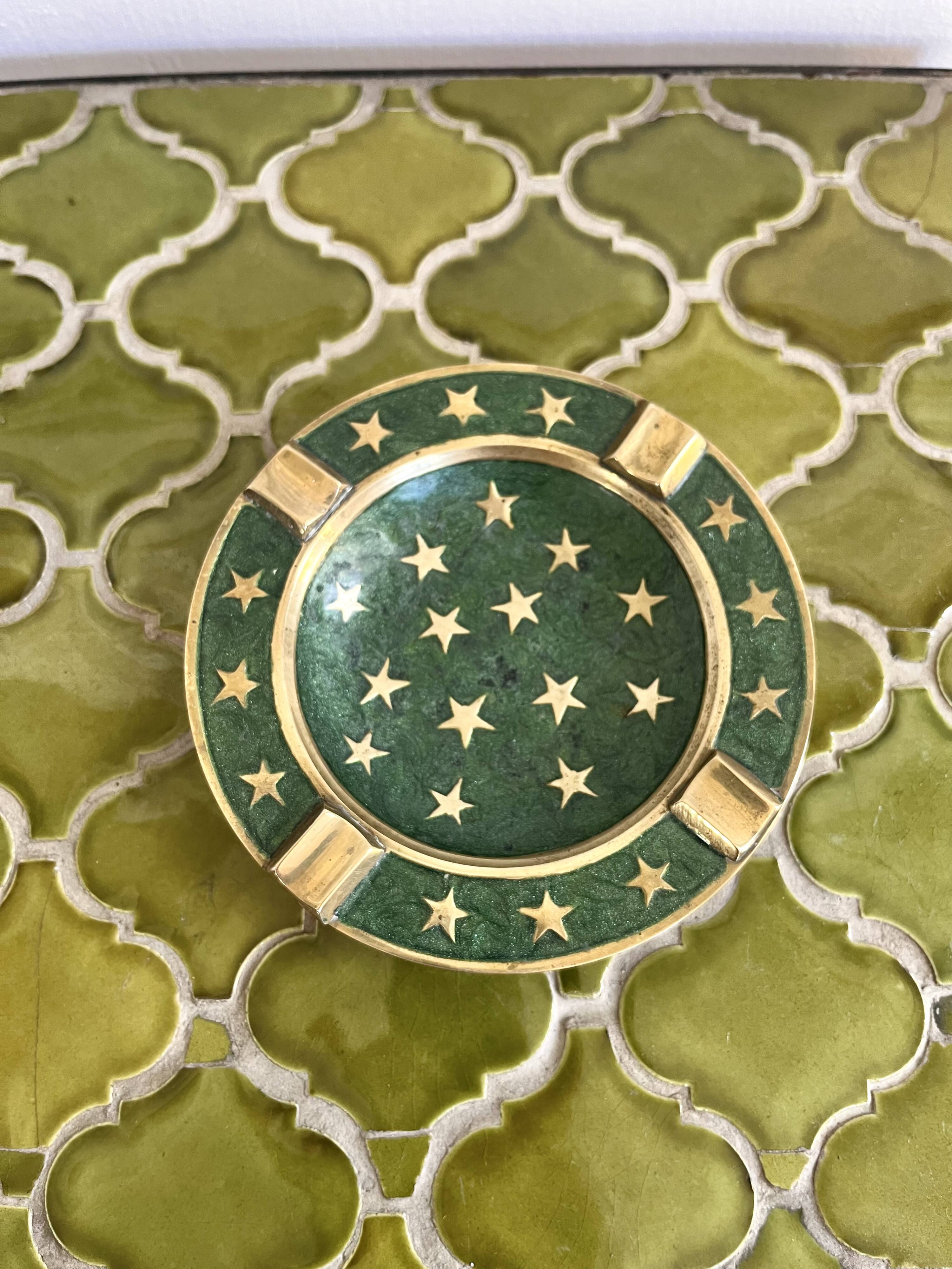 Cloisonné brass ashtray with star decoration