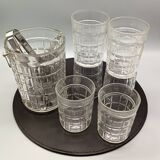 Whisky service 6 glasses, matching ice bucket and tongs, vintage 1970/80