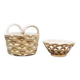 Set of Woven White Mediterranean Ceramics Basket + Bowl