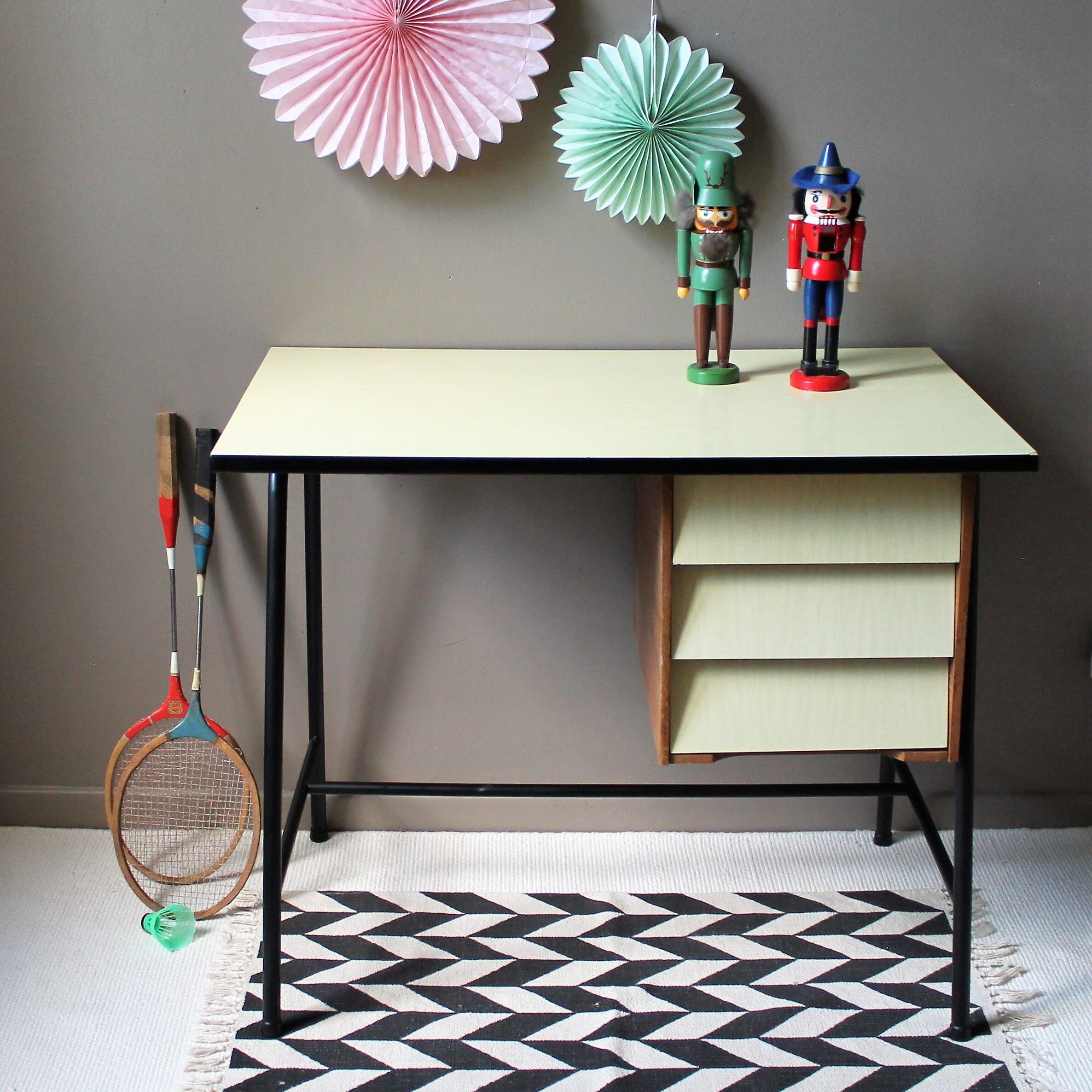 vintage desk tray & drawers formica yellow serin