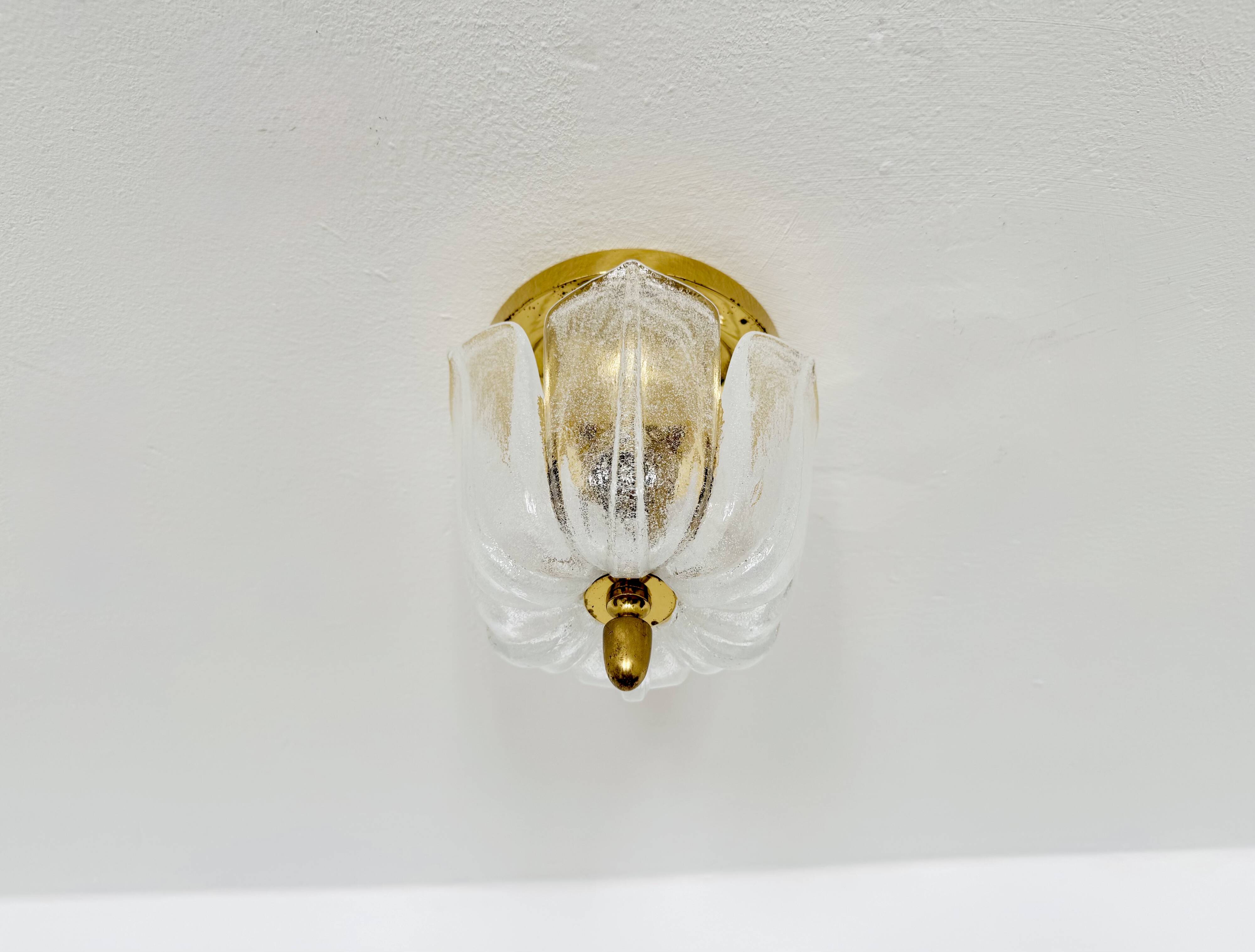 Brass and Glass Flush Light by Glashütte Limburg