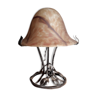 Lampe  champignon pate verre marbre 1920