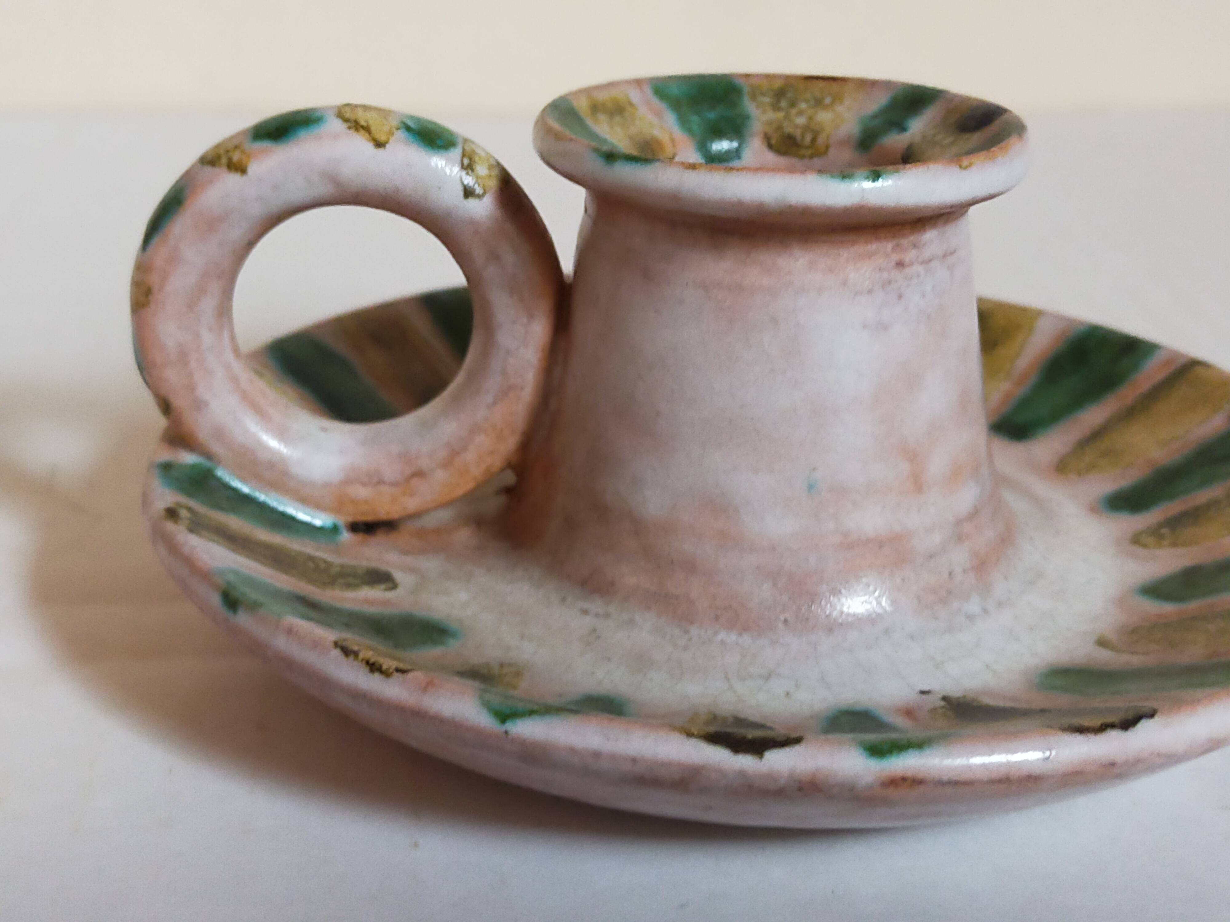 Duo of 50s ceramic hand candle holders