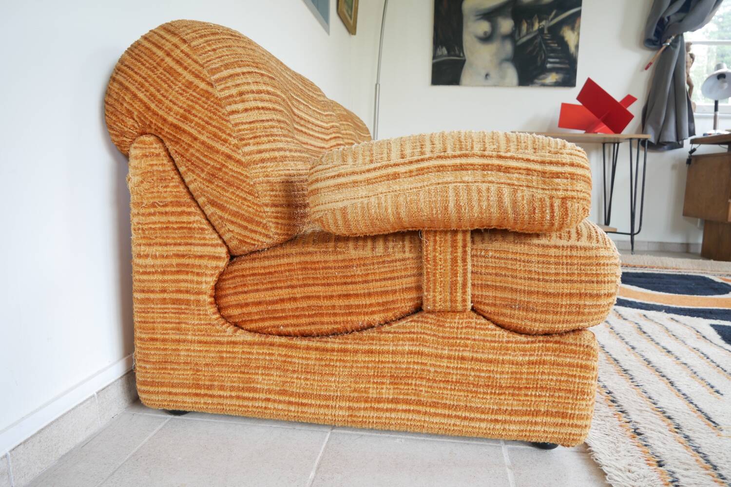 Set of modular 2-seater chenille armchairs