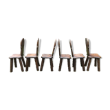 Brutalist rustic vintage chairs in solid oak. ( Series of 6 )