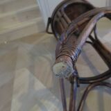 Set of 2 swivel bar stools / chairs - wood - cane - rattan - 80s