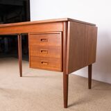 Swedish extendable teak desk, sliding unit and folding extension 1960.