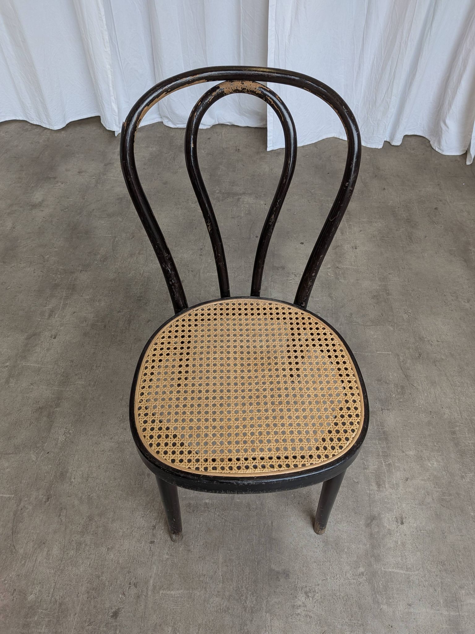 Vintage Bentwood Dining Chair: Black Thonet Style Cane Seat