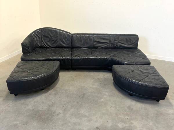 Canapé modulaire en cuir de mouton italien, design des années 1980