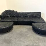 Canapé modulaire en cuir de mouton italien, design des années 1980