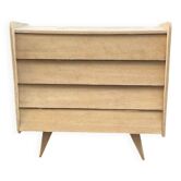 Scandinavian 4-drawer chest of drawers renovated in raw wood with compass feet