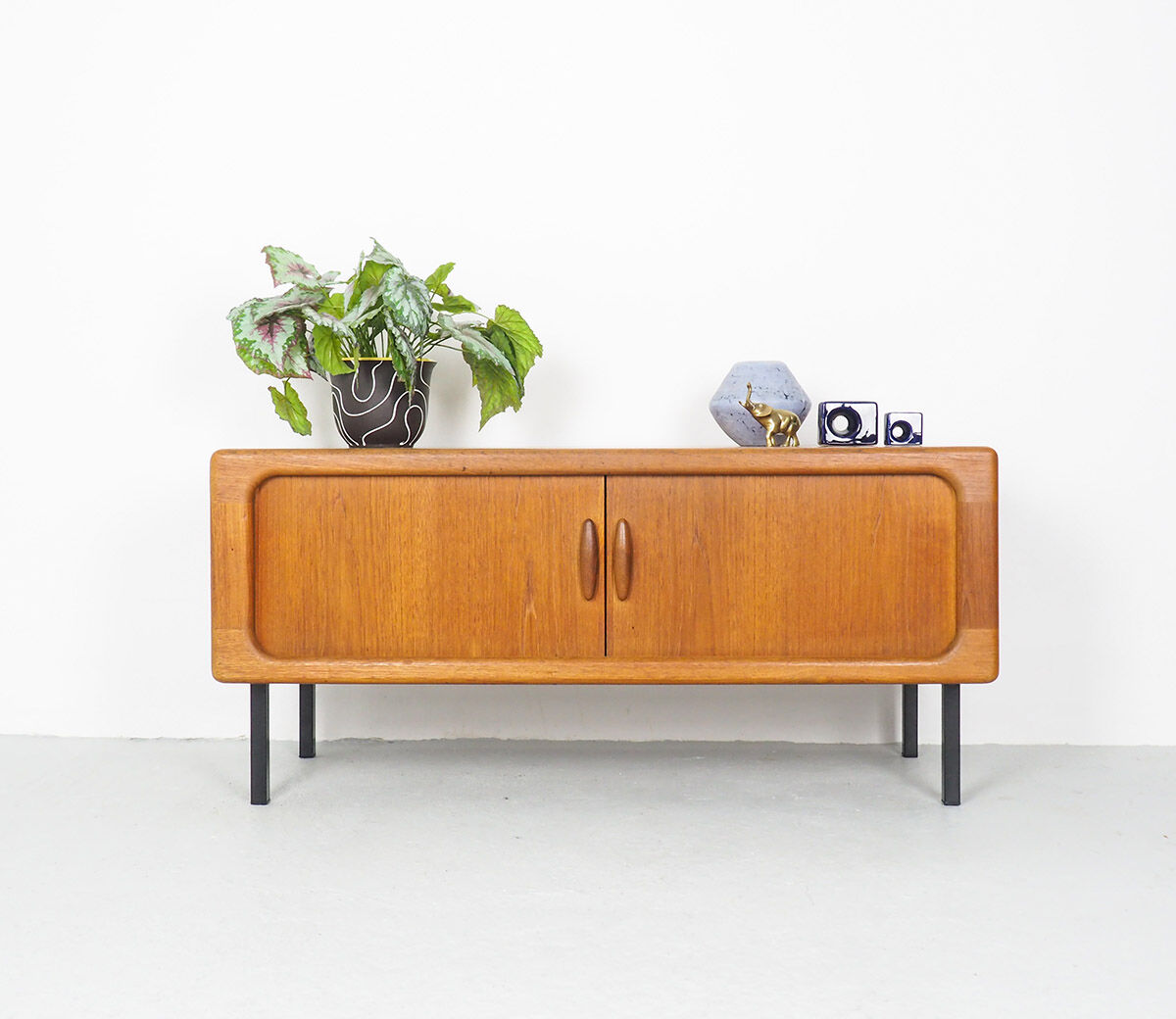 Low teak sideboard with tambour doors by Dyrlund, 1960's