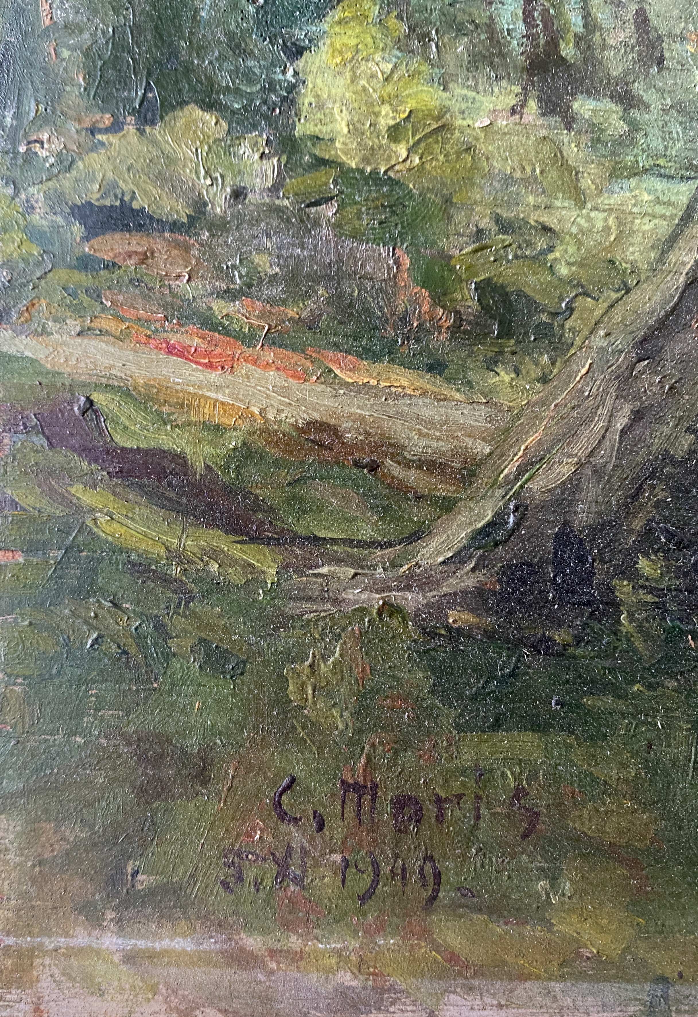 HSP painting "The wooded pond" Park signed C. Moris 1909