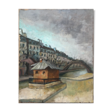 HST painting "Lock of the Canal St Martin" Paris around 1950 - Ecole de Paris