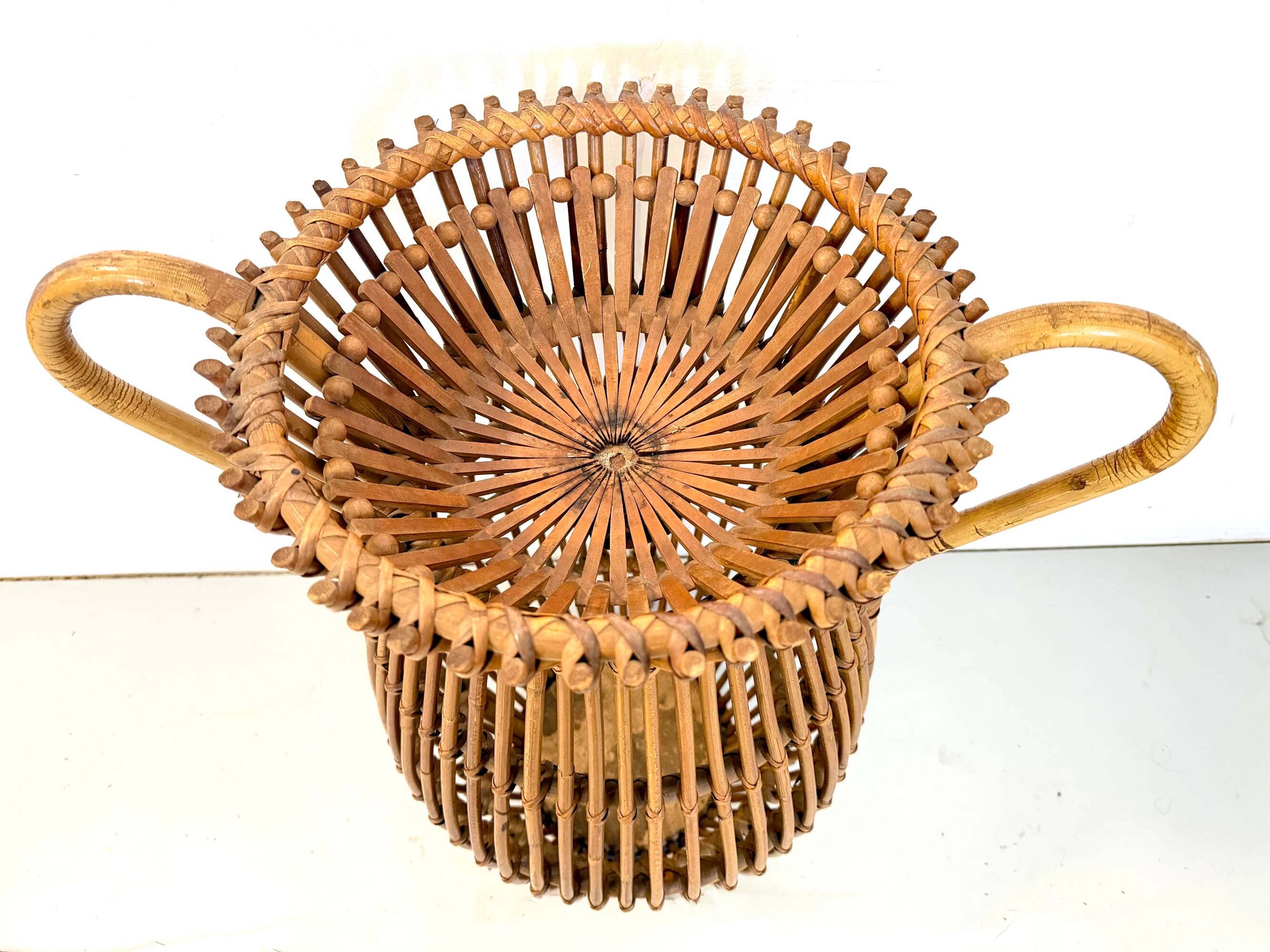Vintage Wicker and Bamboo Amphora Umbrella Stand , Italy