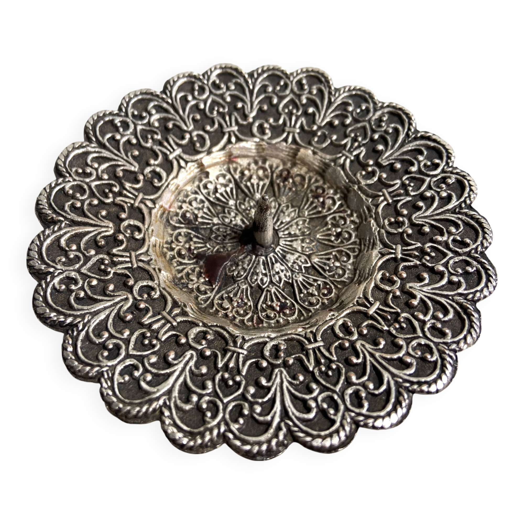 Antique Small Table Candlestick Holder Silver Plated Bronze Chiseled France