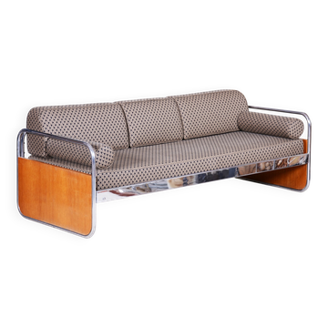 Bauhaus Sofa in Chrome and Oak attributed to Hynek Gottwald, Czech, 1930s