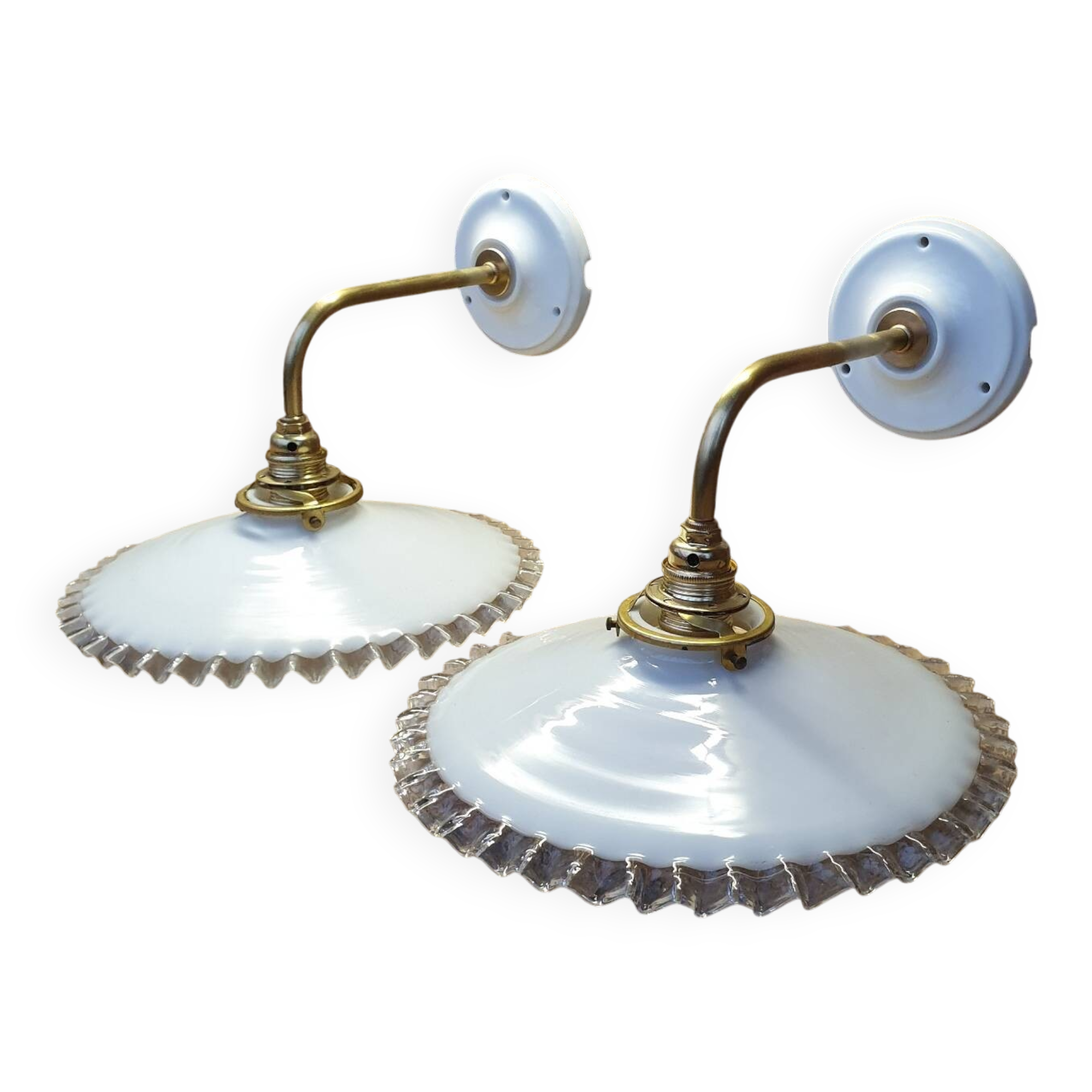 Pleated opaline swan neck wall lights