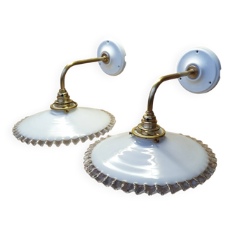 Pleated opaline swan neck wall lights