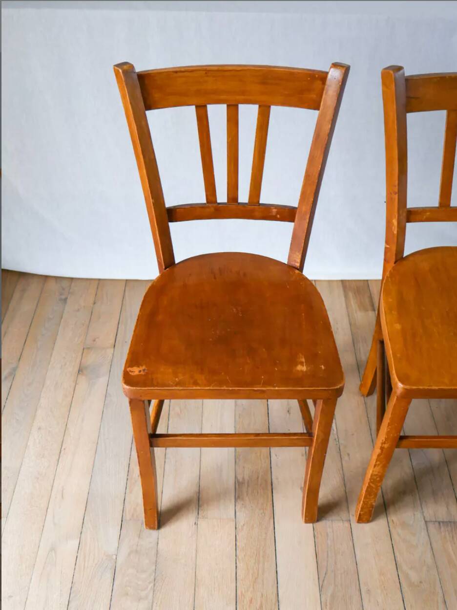 Set of 3 wooden bistro chairs 1950