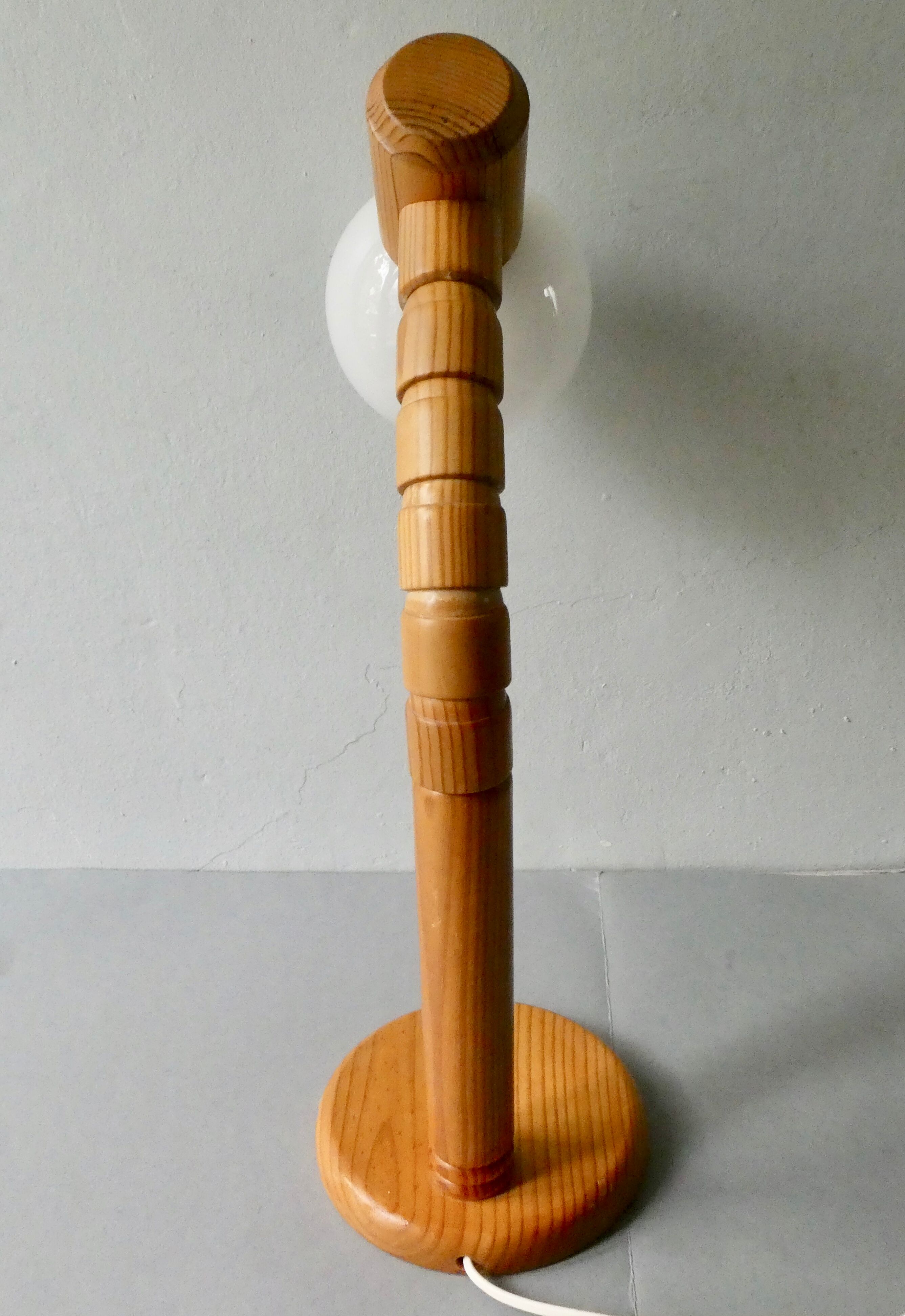Pine articulated lamp with opaline, Scandinavian style, 70s