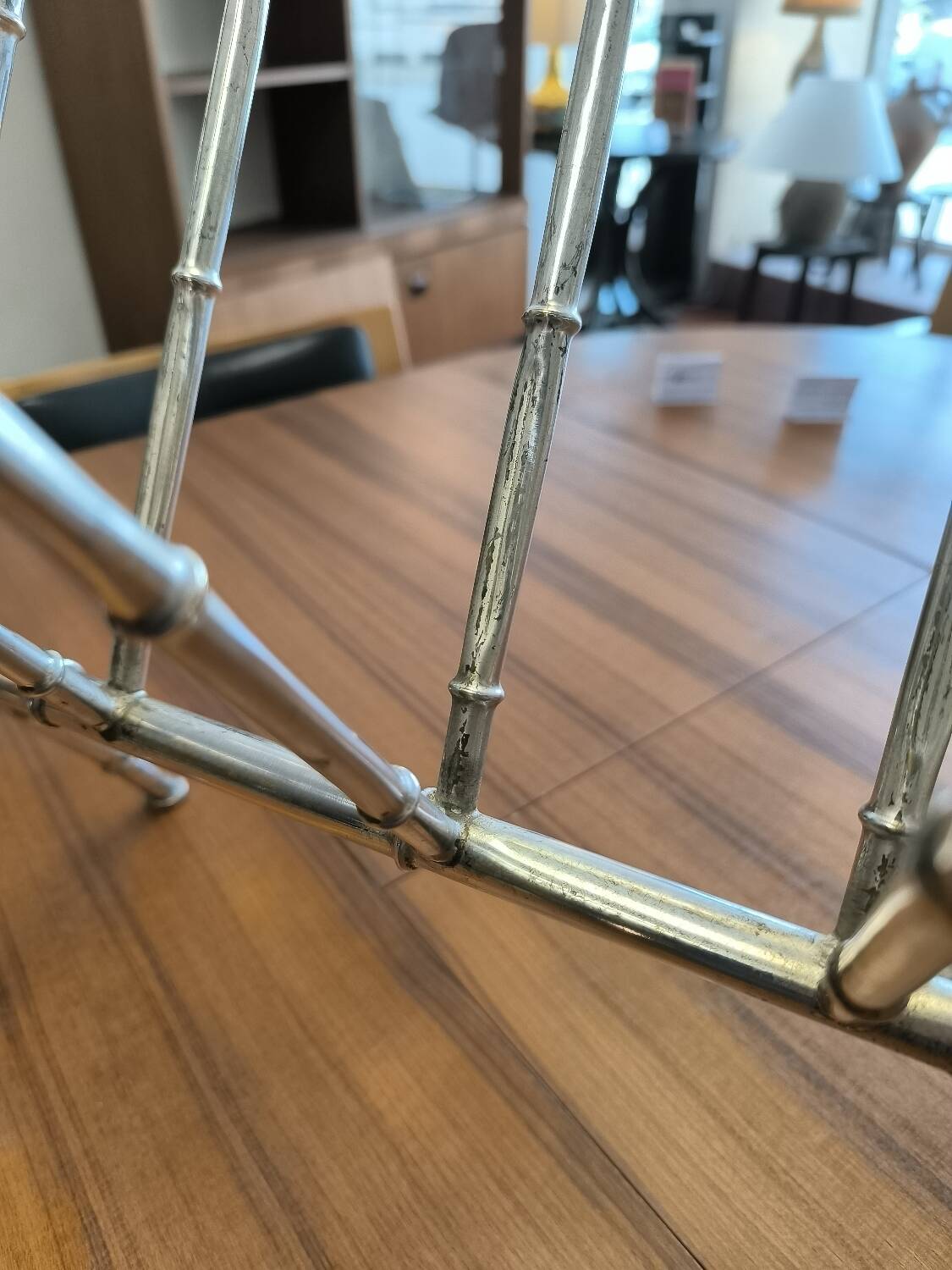 Chrome-plated brass magazine rack circa 1970