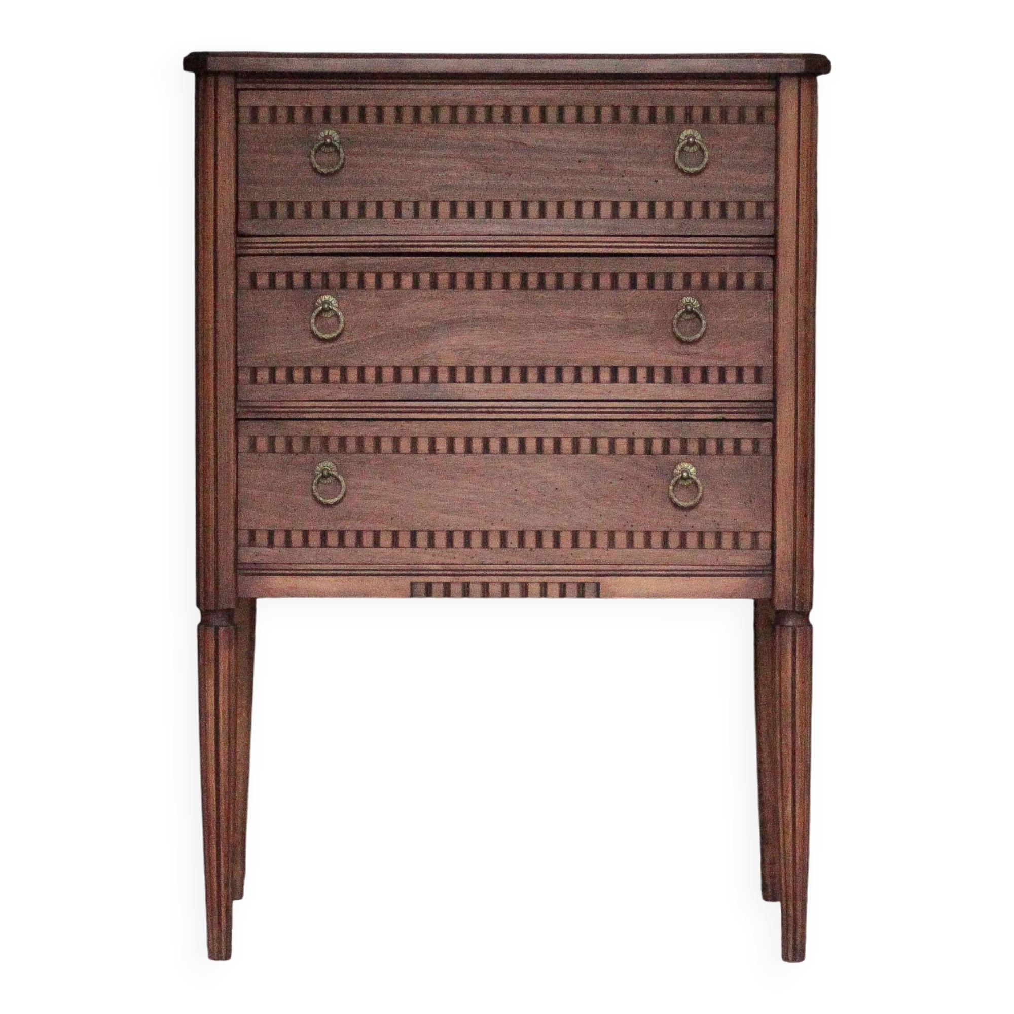 Wooden furniture with 3 drawers in Louis XVI style, chiffonnier table.