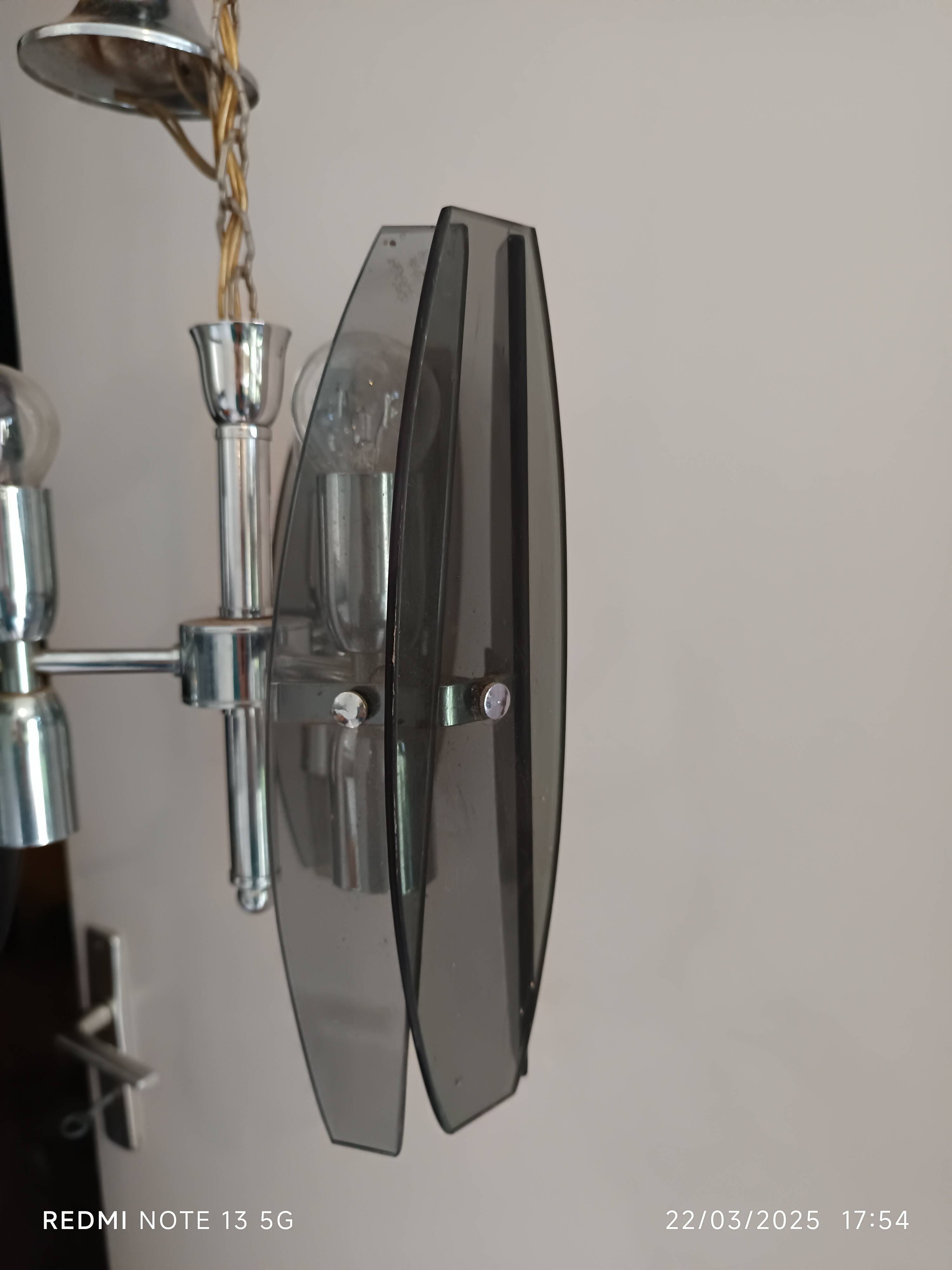 Veca style design pendant chandelier smoked glass 1960 6 lights