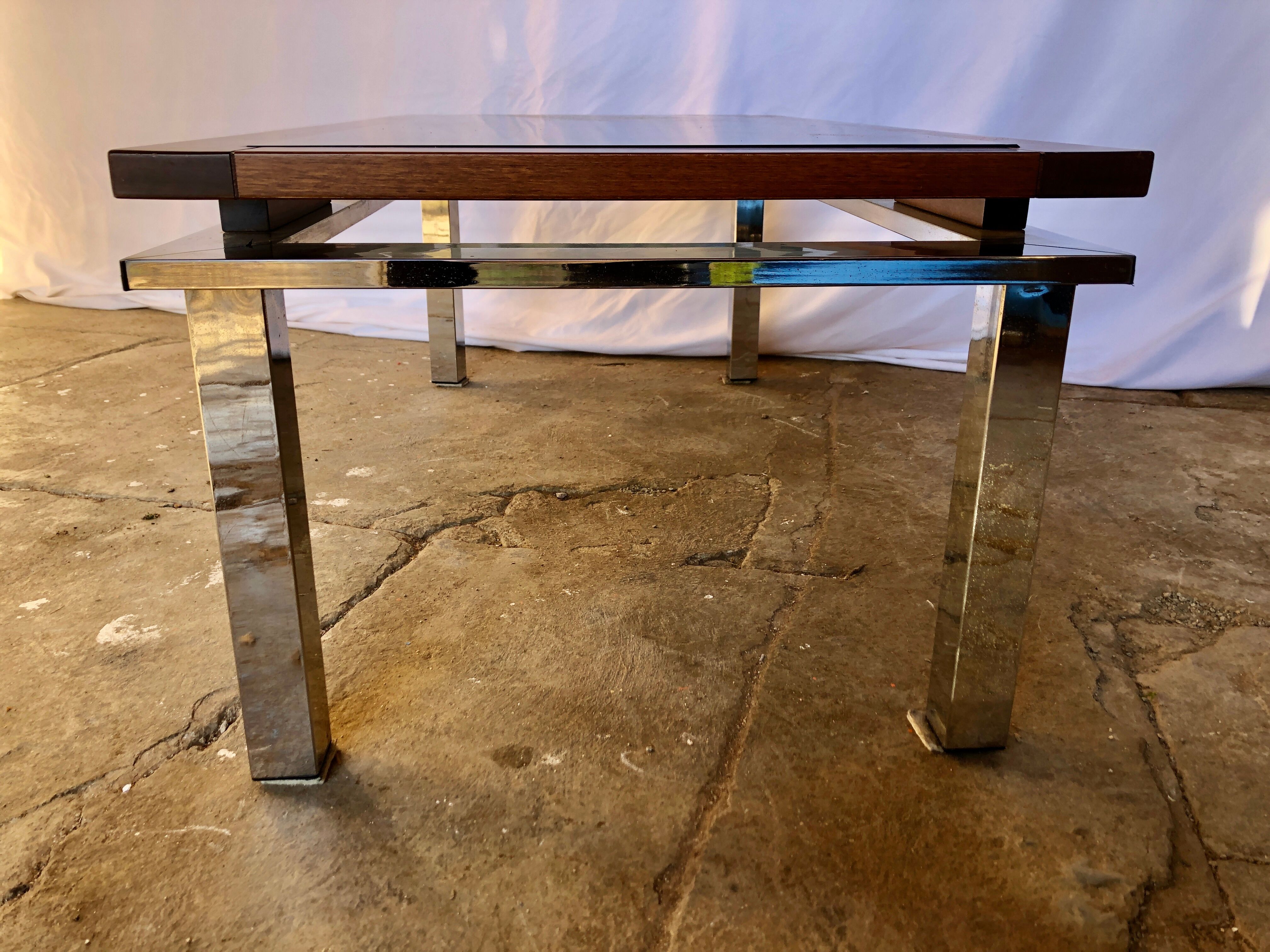 Table basse chrome bois et verre