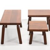 Set of three oak Brutalist nesting tables, 1970's