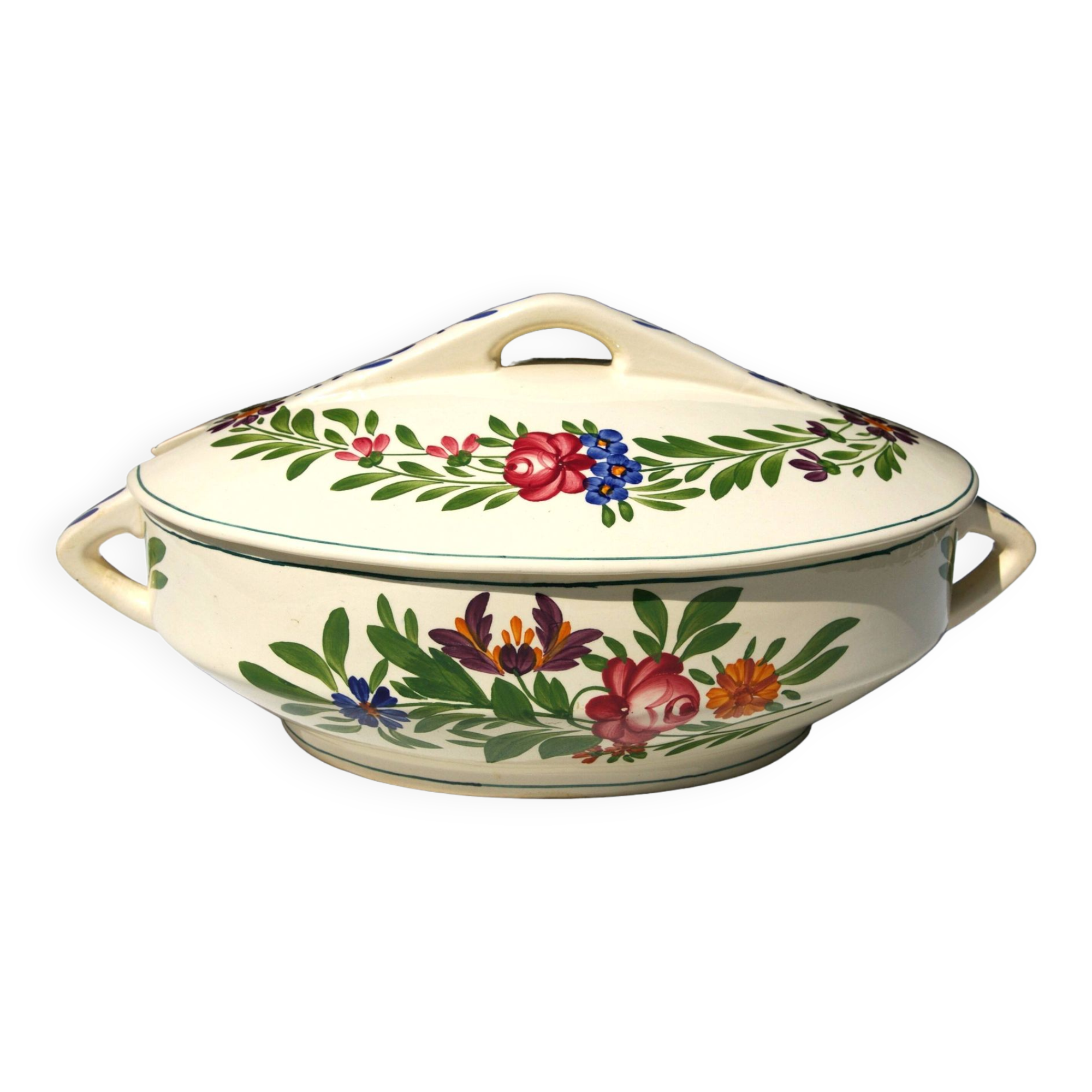 Earthenware tureen UC Sarreguemines Rusticana model hand painted floral decoration