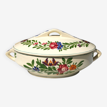 Earthenware tureen UC Sarreguemines model Rusticana hand-painted floral decoration